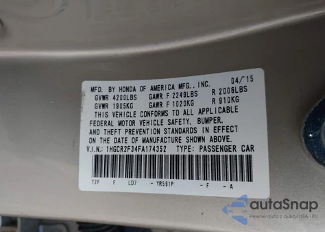 2015 Honda Accord Lx from USA, damaged, VIN 1HGCR2F34FA174352